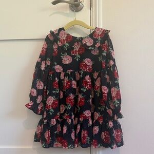 Janie and Jack Black Dress with Red and Pink Floral Print